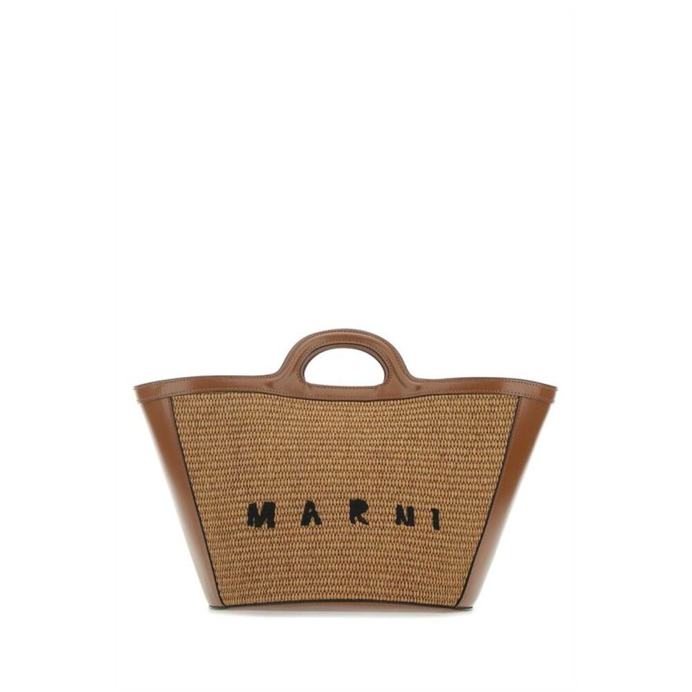 Marni Women Two-Tone Leather And Raffia Small Tropicalia Summer Handbag